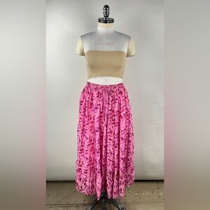 💚 3468. Maxi Leaf Print Drawstring Skirt